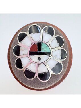 Zuni Multi-Stone Mother of Pearl Statement Ring Sterling Silver 925 Size 4
